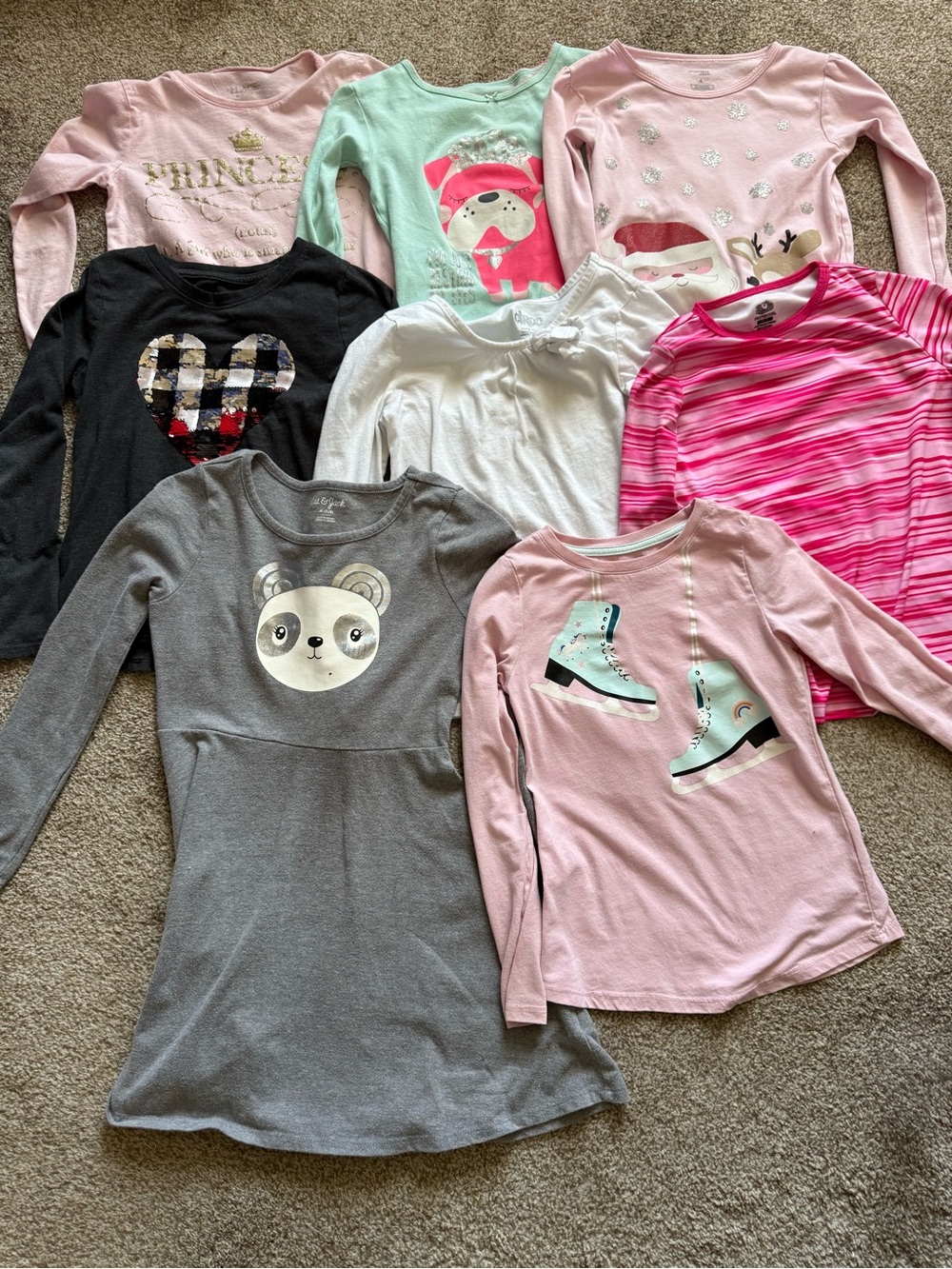 Girls Long Sleeve Top Bundle - Pink, Gray, Black, Mint, White Size 7-8